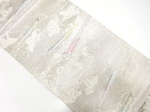 プラチナ二重織扇に鶴・桐模様織出し袋帯